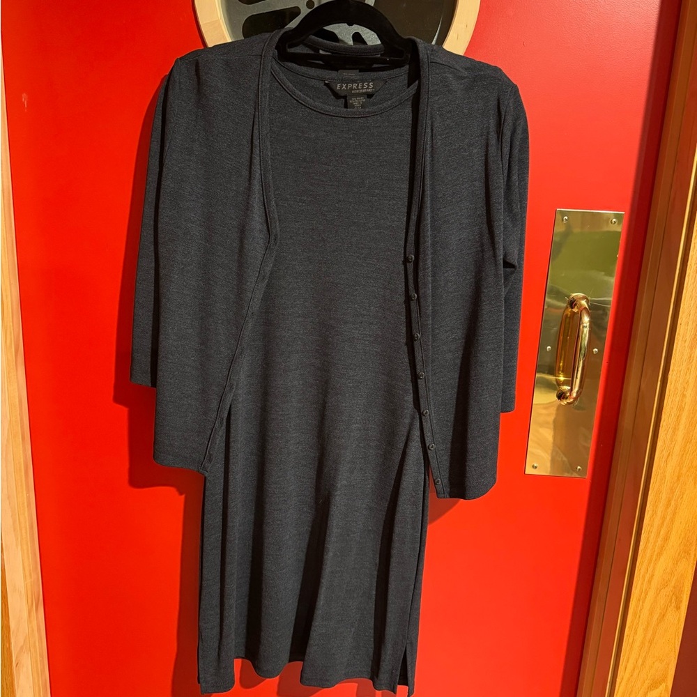 Express Dark Gray Cardigan and Dress Set
